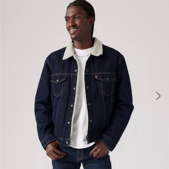 Levi's Other - Levi’s Mens Dark Wash Denim Sharpa Lined Button Down Trucker Jacket SIZE XXL